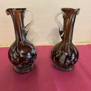 Set of hand blown art glass decorative decanters